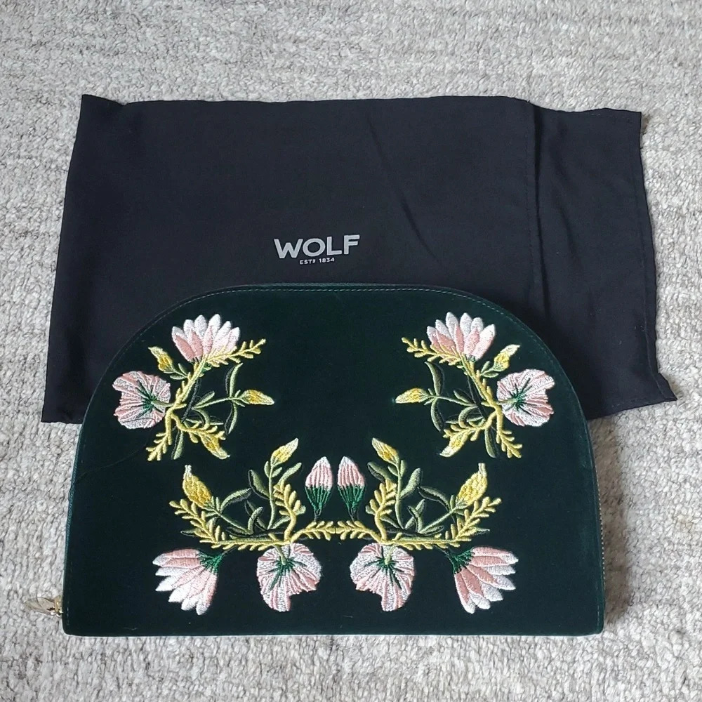 Brand new Wolf emerald green velvet jewelry organizer! Handheld mirror included!